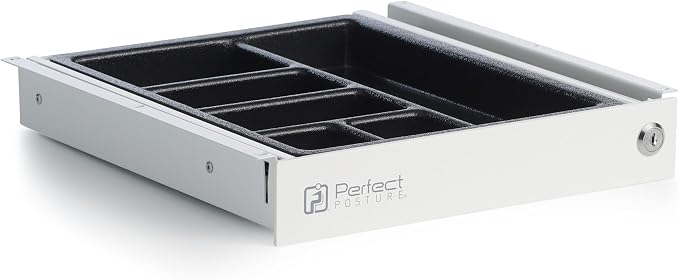 PERFECT POSTURE Max Under Desk Storage Drawer – Large Desk Drawer with Lock for Regular & Sit-Stand Standing Desks, White (12.3” x 12.8”)