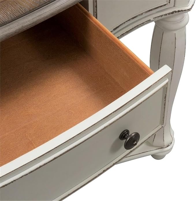 BOWERY HILL Traditional Magnolia Manor Console Table, 52" W x 18" D x 30" H, Rubberwood with White Oak & Birch Veneers, Antique White Finish with Weathered Brown Top, Living Room Table with Drawer