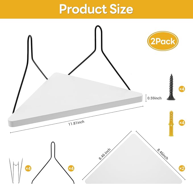 Fabric Wall Cubicle Corner Shelf with Hooks 11.8 Inch Wooden Triangular Cubicle Corner Shelf for Office Fabric Walls Display Storage Hanging Organizer for Work Decor Small Planter(White，2 PCS)