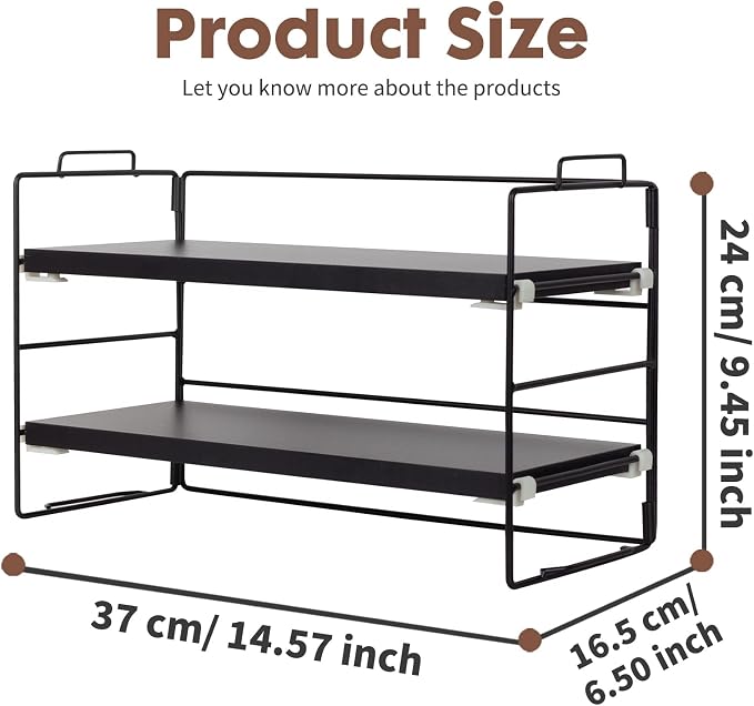 ShellKingdom Desk Shelf Organizer, 2 Tier Desktop Shelves, Adjustable Bookshelf Storage Rack and Office Cubicle Decor for Tabletop, School, Office, Dorm Organization (Black)