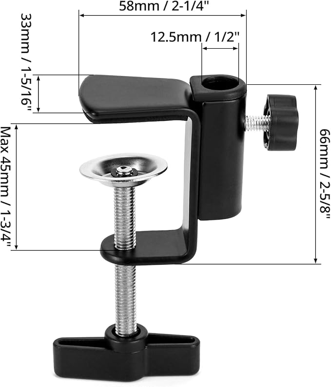 QWORK Universal Desk C-Clamp with 1/2" Thread Hole, 4 Pack Adjustable Metal Mounting Table Clamp, Desk Light Clamp Mount Holder for Swing Arm Magnifying Desk Lamp Microphone Camera
