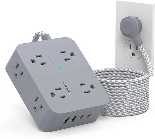 HANYCONY Surge Protector Power Strip 15 Ft Long Cord, Extension Cord 15 Feet with 8 Outlets 4 USB Ports(2 USB C), Flat Plug, Desk Charging Station for Home Office College Dorm Room Essentials
