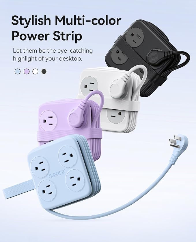 5 Ft Extension Cord with 3 USB Ports, ORICO Power Strip for Desktop, 4 Side Outlet Extender(8 AC) & Flat Plug, 11 in 1 Charging Station for Home/Office/Dorm - AP3 PRO