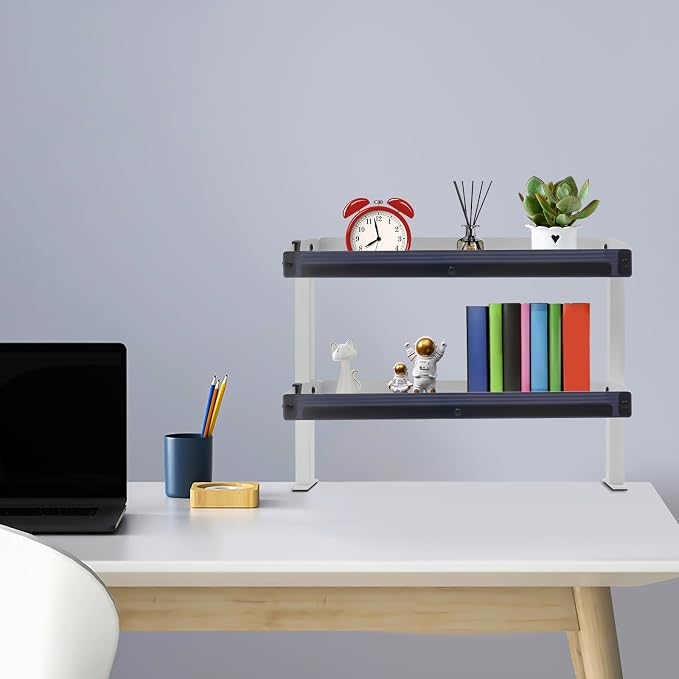 Clamp-on Desk Shelf, Laptop Organizer with Adjustable Storage Tray, Panel Clip On Desk Stand for Offices, Bedrooms, Living Rooms