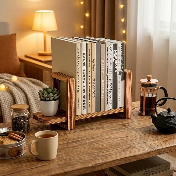 Adjustable Desktop Bookshelf, Wooden Tabletop Bookshelf, Small Desk Shelf for Home, Living Room, Class, Dorm
