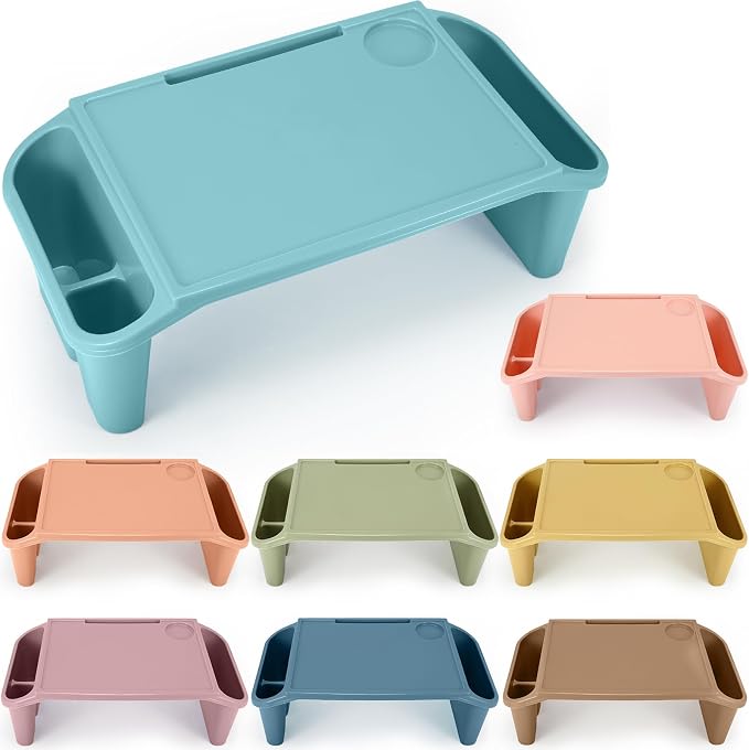 Beeveer 8 Pcs Kids Lap Desk Tray Bulk 19.7x9.6x7.1in Portable Lap Tray for Kids Plastic Table with Side Storage Space for Bed Classroom Laptop Children Car Activity Eating Floor (Morandi Colors)