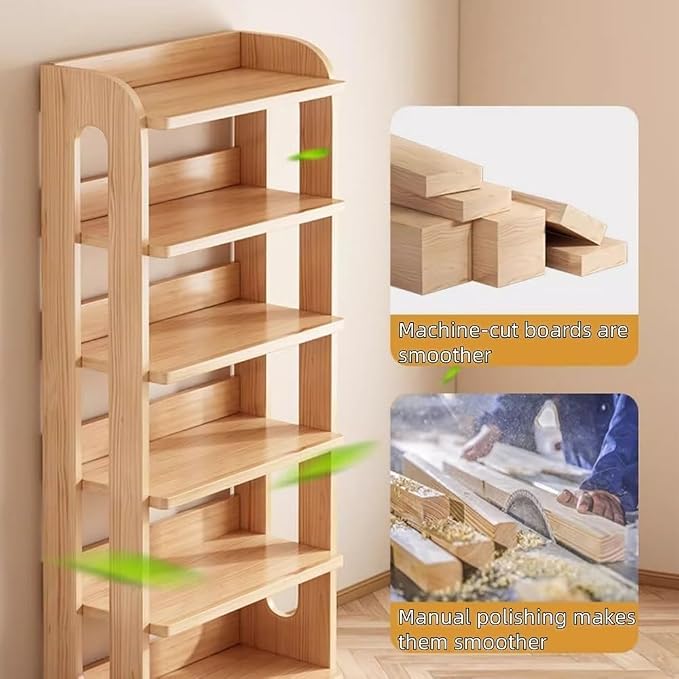 Wooden Bookshelf Stand Narrow Corner Storage Rack with Raised Guardrails and Multi-Layer Shelves for Home Office,Ideal for Home