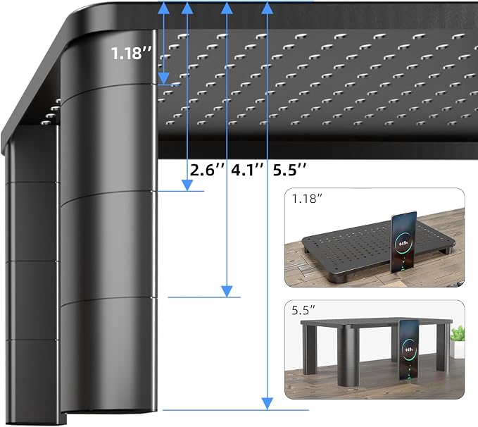 Pholiten 2 Pack Monitor Stand Riser, 3 Height Adjustable Monitor Stand for Computer, Laptop, Printer, Notebook, iMac, Premium Metal Monitor Risers for 2 Monitors