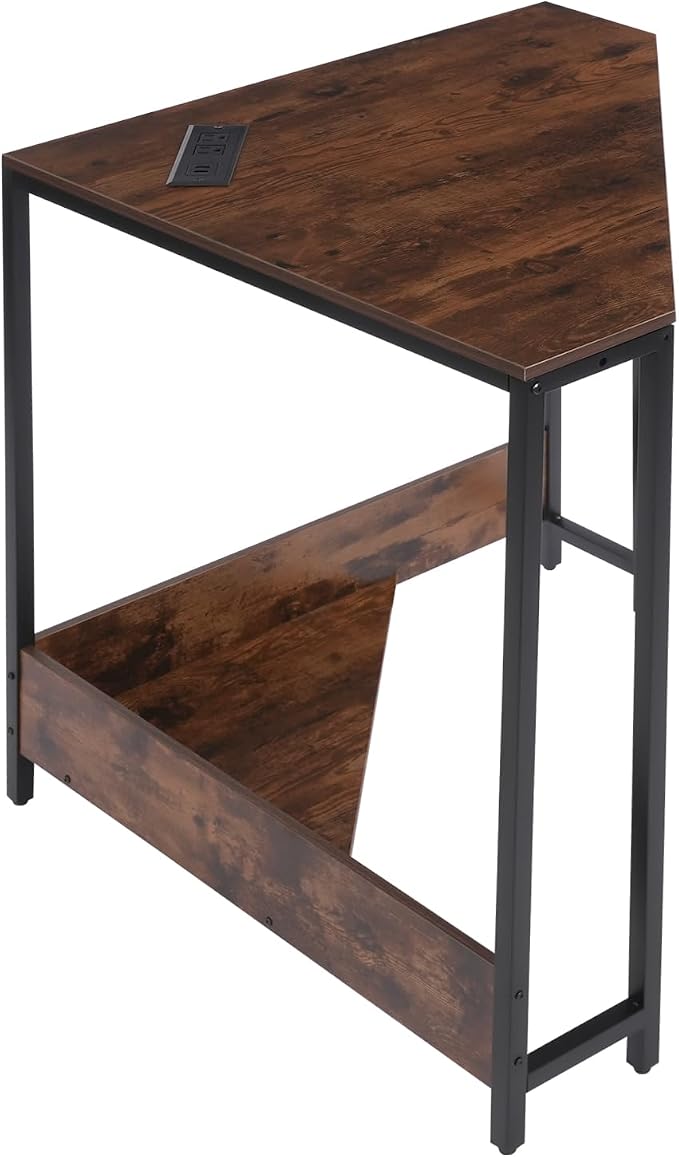 Corner Small Desk with Outlets, Triangle Desk with Storage, for Small Space Home Office, Workstation, Living Room, Bedroom (Brown)