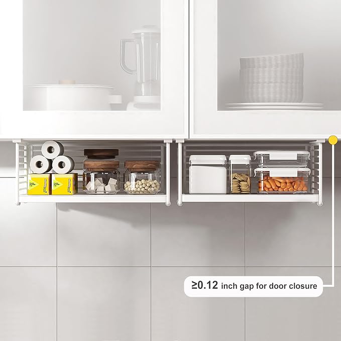 Under Shelf Storage Basket, Hanging Wire Basket with 1.13 Inches Thick Clips for Kitchen, Pantry or Laundry Room, Under Cabinet or Desk Storage Organizer, White, 15.75" L-Mesh Bottom, 2 Pack