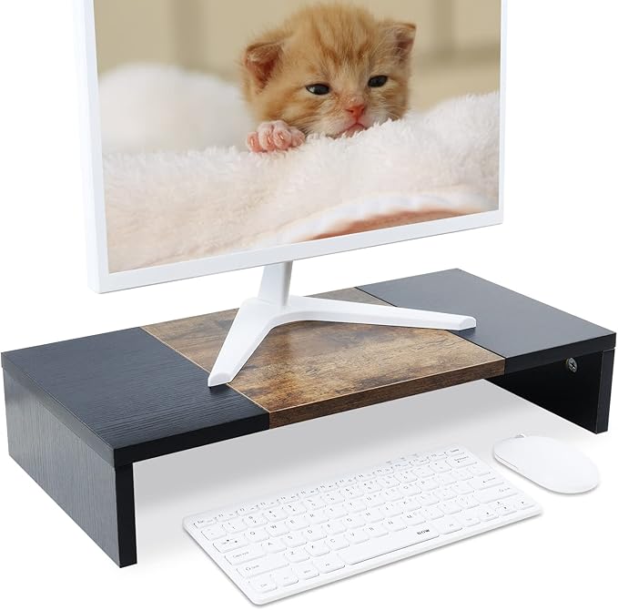 TEAMIX 20 inch Monitor Riser, Sturdy Wood Desktop Riser for TV/PC/Laptop/Printer, TV Riser Stand Computer Shelf with Storage for Home Office