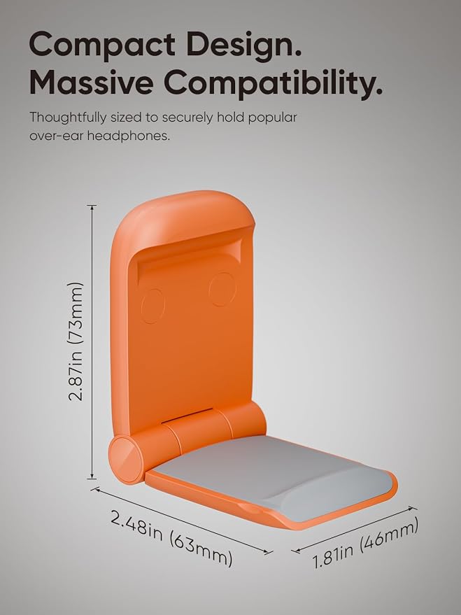 MAMUVIMO Headphone Stand, 2 Pack Headset Stand Foldable＆Sticky, Headphone Holder Hook Mount with Non-Slip Silicone, Adhesive Earphone Desk Hanger Clip Space-Saving for Airpods Max All Earphones Orange