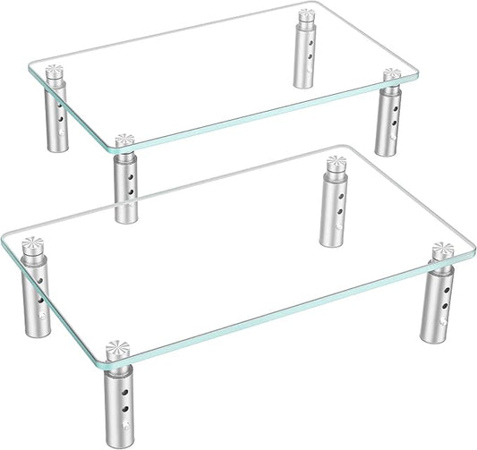 Hemudu 2 Pack Monitor Stand - 3 Adjustable Height Riser, Computer Stand, Desktop Organizer for PC, Laptop - Clear