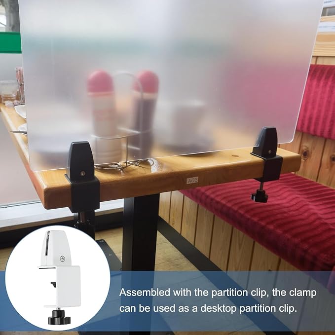 Desk Divider Clamp For 1/8" To 0.51" Panel, Adjustable Desk Partition Clamp For 0.32" To 2.04" Desktop, Standing Desk Accessories For Desk Privacy Folders, White Sneeze Guard Holder 4-pack