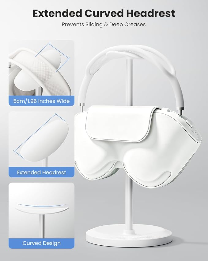 Headphone Stand, Desktop Headset Holder, White | Earphone Stand, Gaming Headphone Hanger, Enlarged Headrest Heavy Base, Office Desk Accessories for All Headphones Size