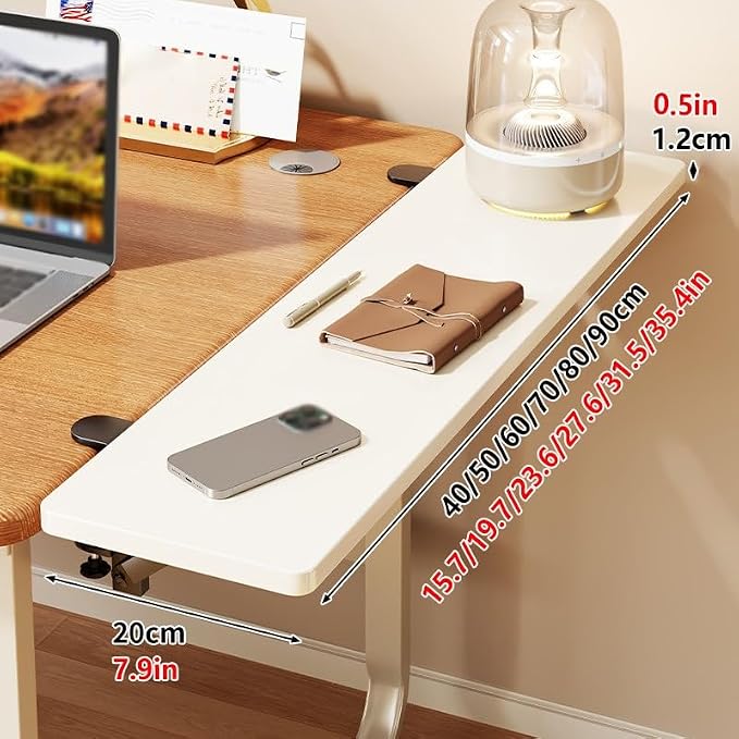 Adjustable Desk Extension, Rounded-edge Desk Extension Tray, 40-pound Weight Capacity, Expands Workspace while Saving Space(White,40cm/7.9in)