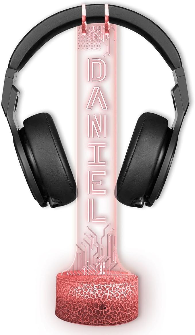 Personalized LED Headphone Holder with RGB Lights, Custom Gamer Desk Organizer, Headset Display Stand for Gaming Setup, Christmas or Birthday Gift for Boyfriend, Teen Gamer or Streamer