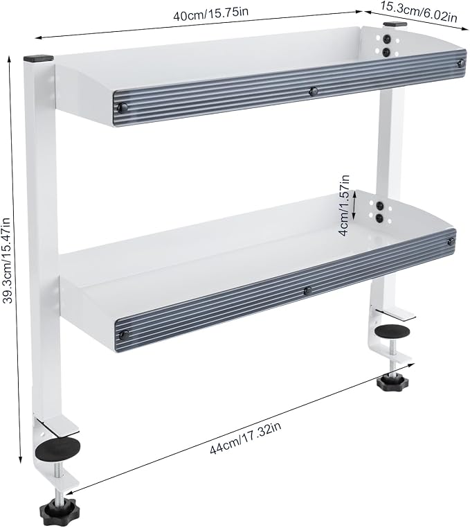 Clamp-on Desk Shelf, 2-Tier Desktop or Under-Desk Shelving Adjustable Desktop Organizer for Office Bedroom (White)