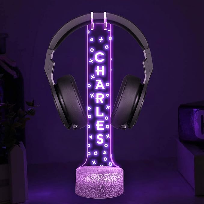 Custom LED Headphone Holder with RGB Lights, Personalized Gamer Headset Stand, Gaming Desk Organizer, Valentine Gift for Boyfriend, Teen Gamer Gift, Custom Gifts for Him