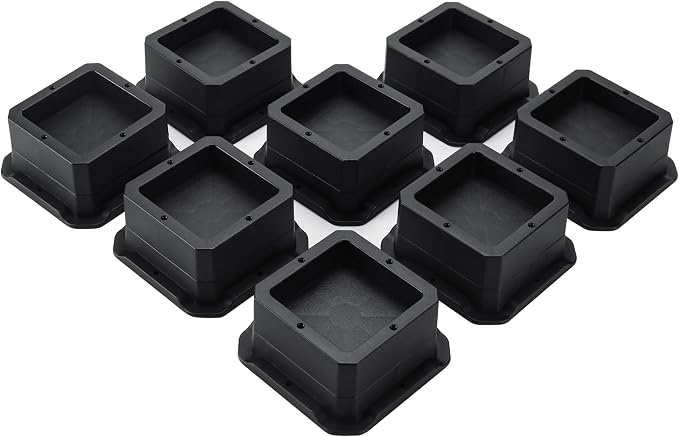 BTSD-home Adjustable Bed Risers 1 Inch Heavy Duty 8 Pack Furniture Risers Dorm Bed Risers Table Desks Legs Extenders Blocks Black