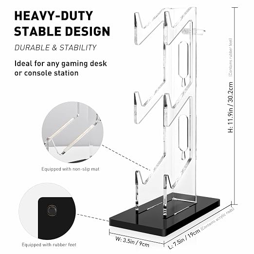 OAPRIRE Controller Stand Headset Stand, 3 Tier Acrylic Gaming Controller Holder Compatible with PS4, PS5, PC, Xbox, Universal Design (Black)