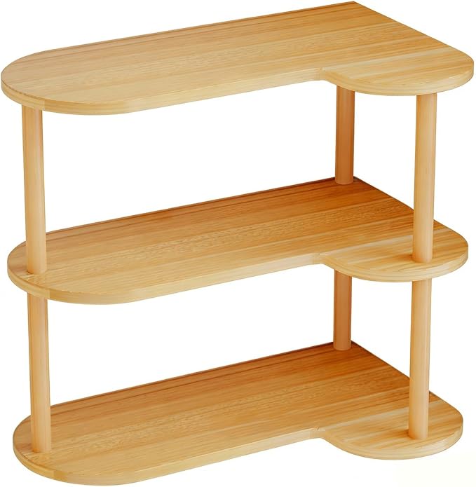 Desktop Bookshelf Organizer, Multi Tier Space Saving Corner Shelf, Thickened Wood Board Structure, Small Bookcase for Office, Home, Dorm(Light Walnut,15.3 * 8.4 * 16.9in)
