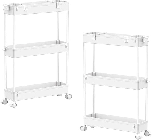 SPACELEAD 2-piece Set Slim Storage Cart 3 Tier,Bathroom Organizer Rolling Utility,Mobile Shelving Unit Slide Out for Office, Kitchen, Laundry Room & Narrow Places