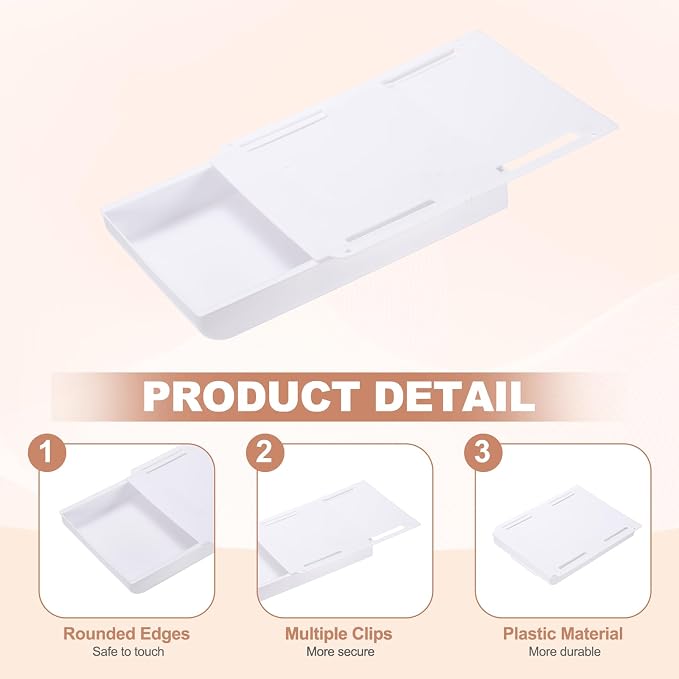 PATIKIL Under Desk Drawer Slide Out, 8.66 x 6.1" Plastic Table Storage Drawers Slide Out Storage Box for Laptop Study Desks Dining Dressing Tables Wardrobes Cabinets, White