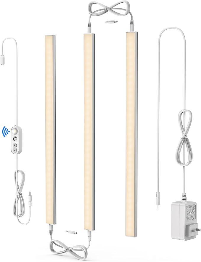 ASOKO Motion Sensor Dimmable Led Under Cabinet Lighting Plug in - 3 Pcs 12 inches Linkable Counter Light Bars, Led Closet Light Warm White 2700K