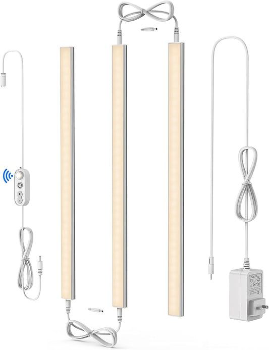 ASOKO Motion Sensor Dimmable Led Under Cabinet Lighting Plug in - 3 Pcs 12 inches Linkable Counter Light Bars, Led Closet Light Warm White 2700K