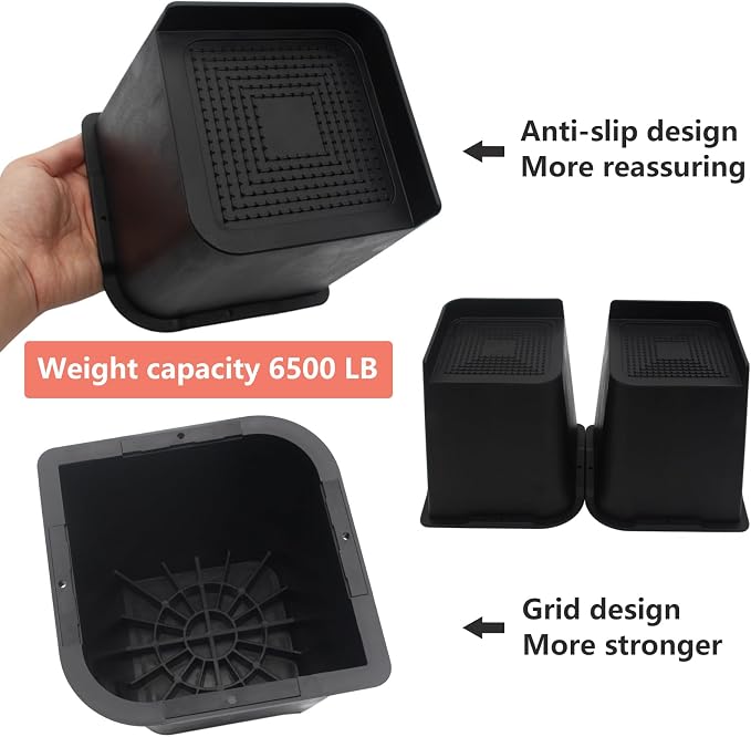 6 Pack Bed Risers 6 inch Heavy Duty, Oversized Furniture Risers, Black Bed Lifts Risers for Table, Sofa, Chair, Couch, Desk, Bed Frame Risers Supports Up to 6,500 Lbs