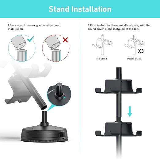MANMUVIMO Headphone Controller Storage Holder for Desk 4 Tiers with Anti-Slip Stable Suction Cup, Controller Holder, Universal Gaming Desk Accessories for PS5/PS4/Xbox Series/Xbox One
