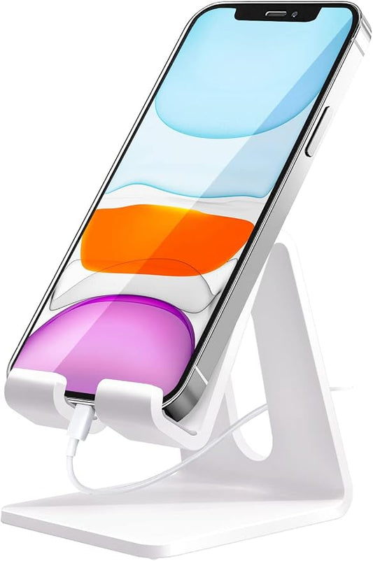 Crpich Acrylic Cell Phone Stand, Portable Phone Holder, White Phone Stand for Desk, Compatible with Phone16 15 14 13 12 Pro Max Mini 11 Plus, Switch, Android Smartphone, Pad, Tablet, Desk Accessories