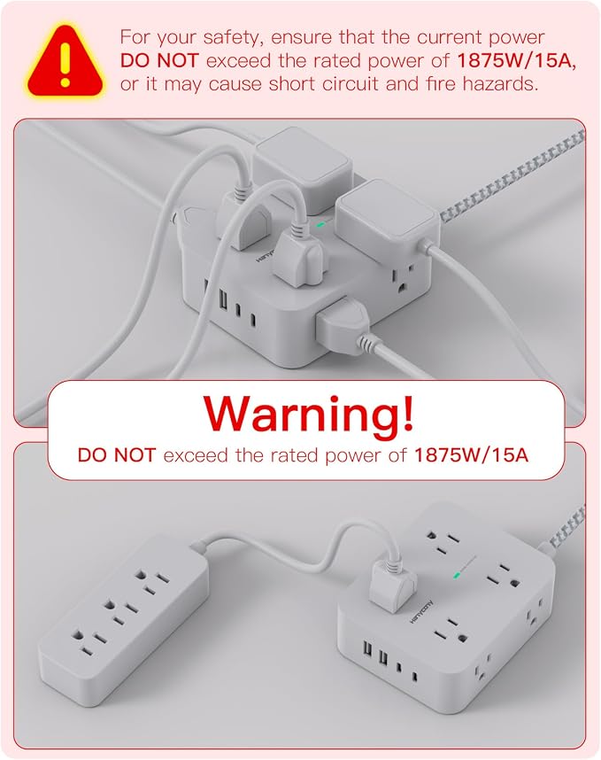 Surge Protector Power Strip - HANYCONY 8 Outlets 4 USB (2 USB C) Charging Ports, Multi Plug Outlet Extender, 5Ft Braided Extension Cord, Flat Plug Wall Mount Desk Charging Station for Home Office ETL