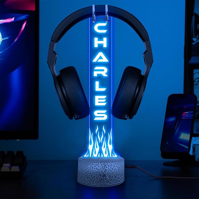 Custom Headphone Stand RGB Light, Personalized Headset Holder with Name, Gift for Gamer, Valentine Gift for Boyfriend, Gamer Room Decoration, Gifts for Him