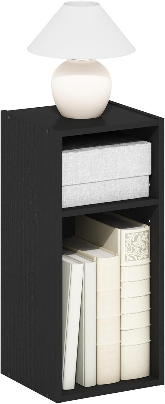 Furinno Fulda Book Shelf, 2-Tier Narrow Bookshelf, Bookcase with 10-in Width Storage Shelf, 9.3 x 9.8 x 21.2, for Living Room, Bedroom, Home Office, Blackwood