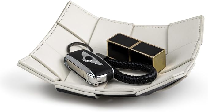 PU Leather Valet Tray for Men Women Key Holder Bowl for Entryway Table Bedside Nightstand Desk Tray for Wallet, Keys Men's Gift - Small, 7.1" D x 7.1" W x 2" H