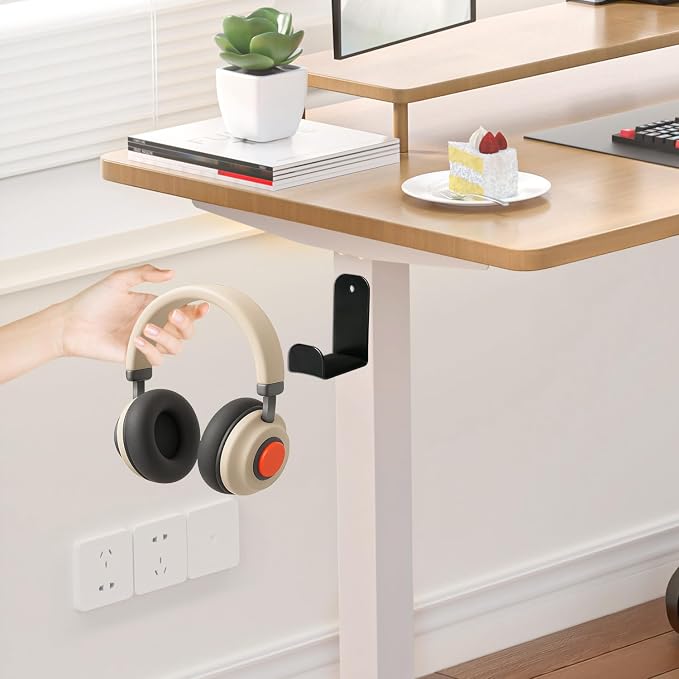 Headphone Stand, Adhesive Headphones Holder with Rubber Pad, Sticky Headset Hook for Desk or Wall, Headsets Hanger with Screws, Gaming Desk Accessories for All Headphone
