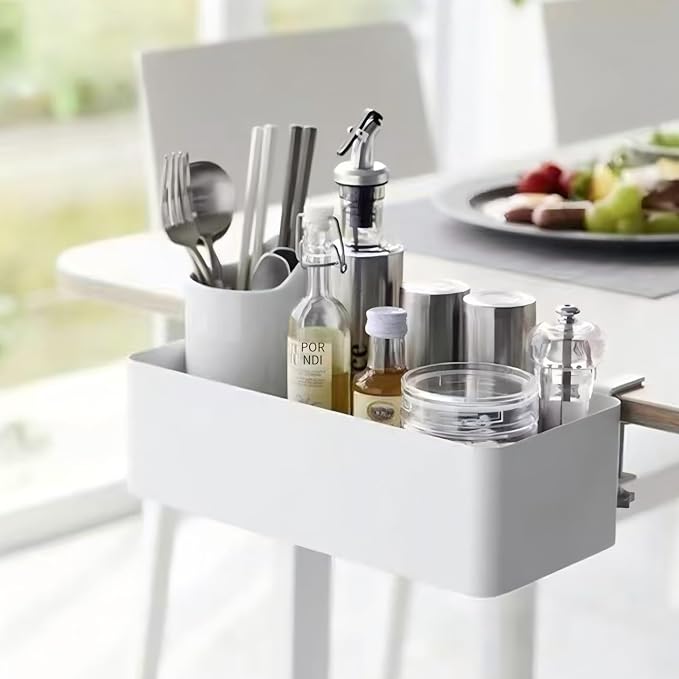No Drill Desk Side Storage,Hanging Organizer,Clamp on Table Basket,Minimalist,Metal material,To Store Office Accessories, Gaming Devices,Storage for Office & Home,White