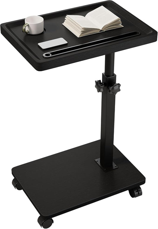 IBUYKE C Shaped Side Table Height Adjustable, 360° Swivel TV Tray Table with Wheels, End Table for Small Spaces,Living Room,Small Bedside Table for Eating, Dinner or Laptop,Black UTVT007B