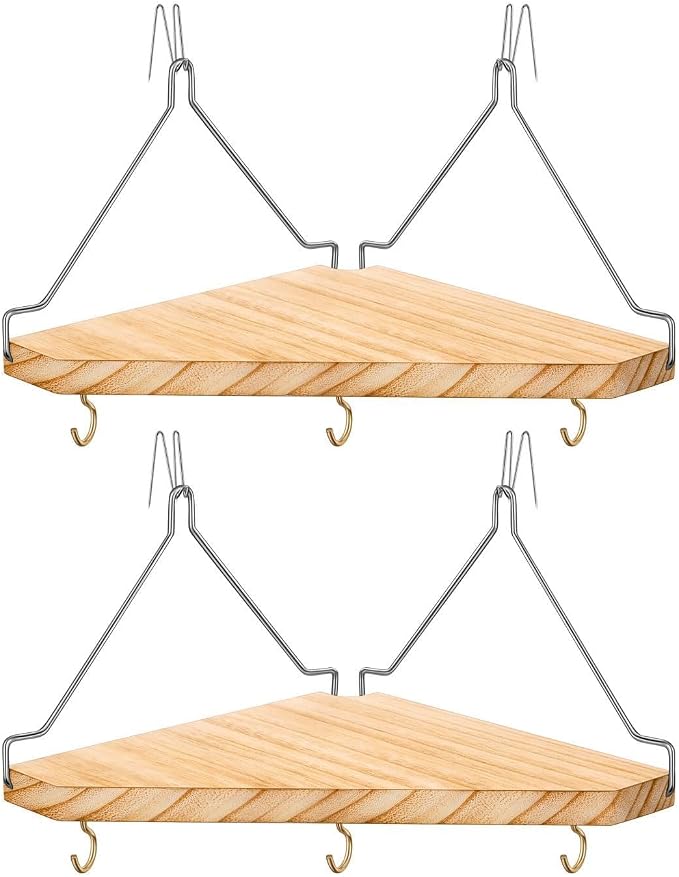 Fabric Wall Cubicle Corner Shelf for Work Decor, Wooden Organizer Storage Shelf with Hangers Accessories