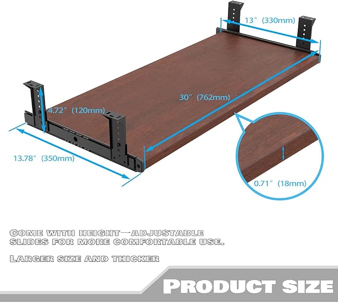 FRMSAET Furniture Accessories Office Product Suits Hardware 20/24/30 inches Keyboard Drawer Tray Wood Holder Under Desk Adjustable Height Platform. (30 inches, Cherry)