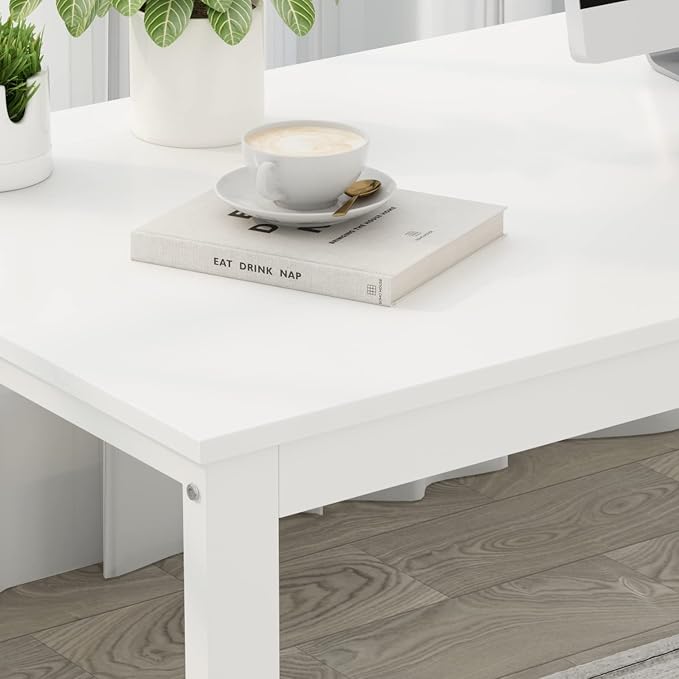 Homsee Home Office Computer Desk Corner Desk with 3 Drawers and 2 Shelves, 54 Inch Large L-Shaped Study Writing Table with Storage Cabinet - White