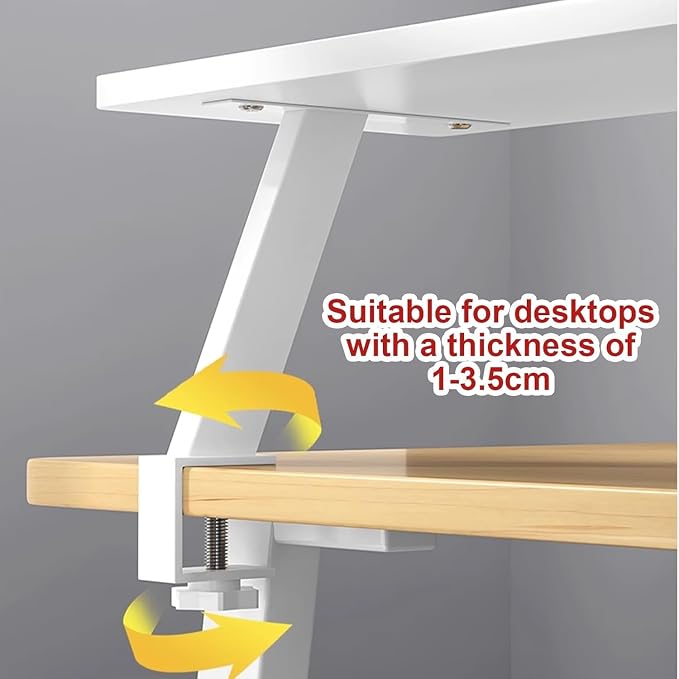 Clamp on Desk Shelf – Adjustable Desk Extender with C-Clamp, No Drill Floating Desk Organizer Shelf for Home Office Dorm Workstation, Space Saving Desktop Extension Side Table (White, 80cm/31.5")