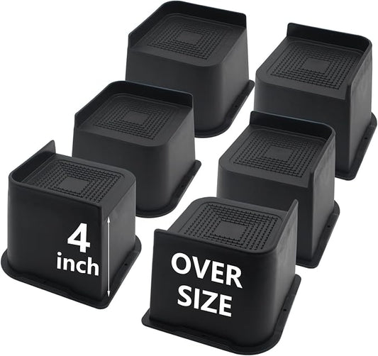 6 Pack Bed Risers 4 inch Heavy Duty, Oversized Furniture Risers, Black Bed Lifts Risers for Table, Sofa, Chair, Couch, Desk, Bed Frame Risers Supports Up to 6,500 Lbs