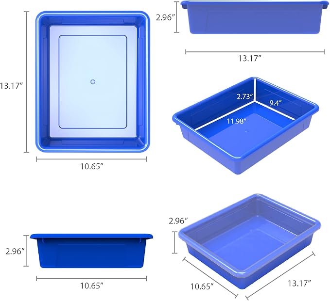 Storex Letter Size Flat Storage Tray – Organizer Bin for Classroom, Office and Home, Blue, 5-Pack (62517U05C)
