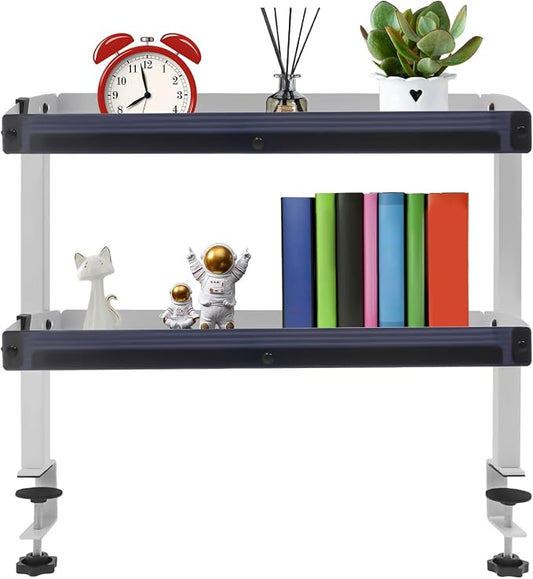 Clamp-on Desk Shelf, Laptop Organizer with Adjustable Storage Tray, Panel Clip On Desk Stand for Offices, Bedrooms, Living Rooms