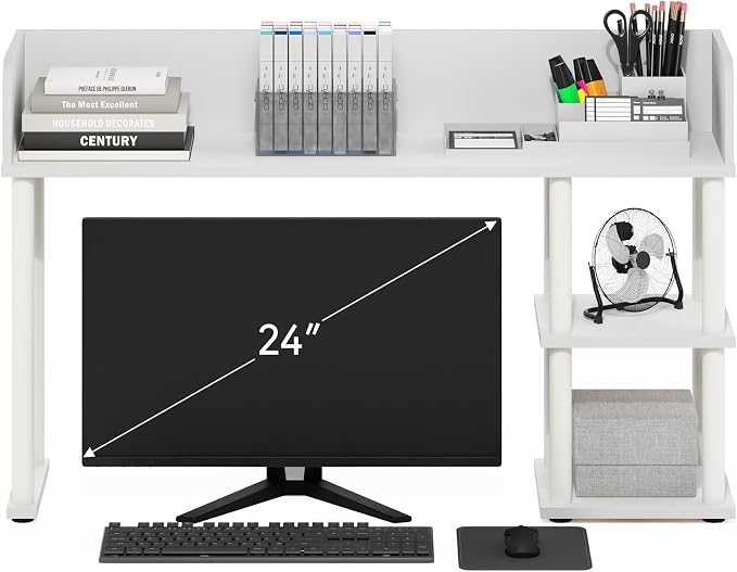 Furinno Classic Desk Shelf, 3-Shelf Desktop Hutch, Book Shelf, 3-Tier Desk Organzier, for Office Supplies, Office Desk Accessories, for Home Office, College, Dorm, White