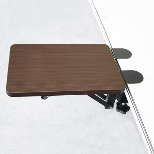 Ergonomic Desk Extender Tray, 9.8" x 6.9" Computer Elbow Arm Rest for Desk, 90° Foldable Table Mount Mouse Support, Clamp On Keyboard Tray for Office and Home Use, Walnut