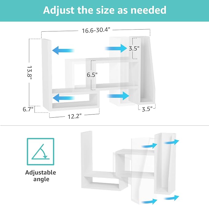 Desktop File Organizer Desk Organizer Shelf - White Office Organization Shelves for Top of Desk Organizers and Accessories Corner Bookshelf Table Top Shelving Small Hutch Decorations for Women Office